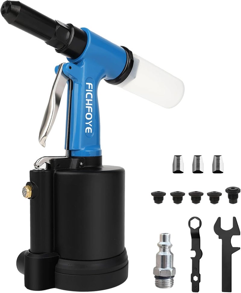 FICHFOYE Store Heavy Duty Pneumatic Rivet Gun, 4000LBF Air Rivet Gun Set- 3/32", 1/8", 5/32", 3/16", 1/4" Riveter with NPT 1/4 inch for Automotive, Construction, Manufacturing Industries - Image 1